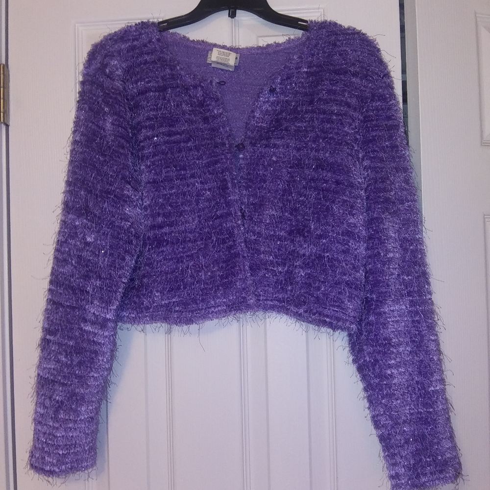Vintage Purple Fuzzy Cropped Cardigan